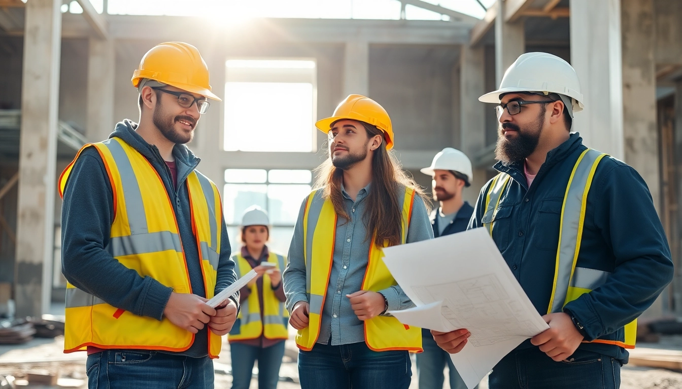 Engaging construction education training scene with students at a building site.