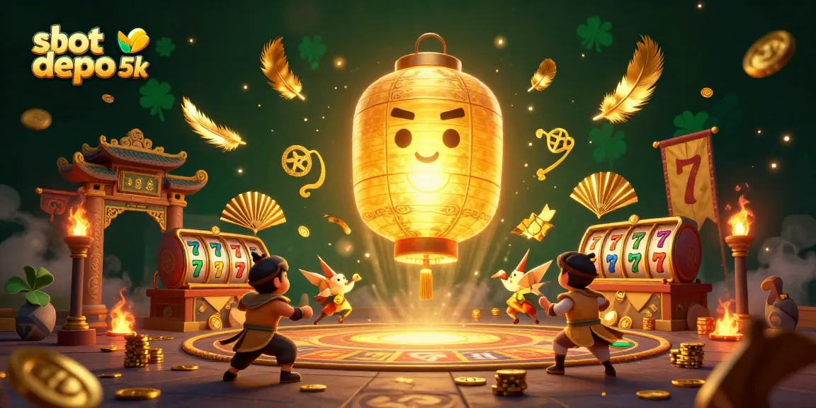 Experience thrilling gameplay with slot depo 5k, featuring a vibrant night market casino scene with dynamic characters.