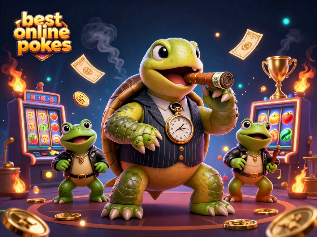 Experience the excitement of the best online pokies with a lively casino scene featuring cartoon characters and vibrant slot elements.