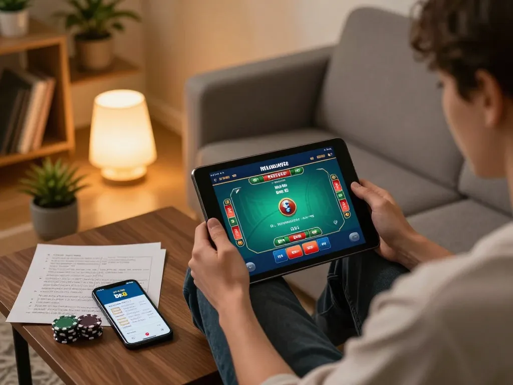 Player utilizing the bk8 app for online gaming on a tablet, enhancing strategic playing experience.