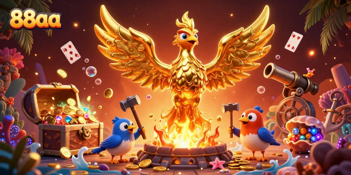 Experience the thrilling games at 88aa with a stunning phoenix and vibrant underwater treasures.