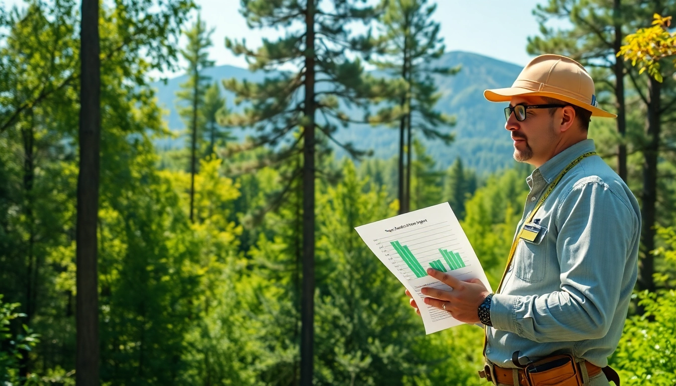 Arborist from Black Mountain Tree Consultancy assessing tree health in a vibrant forest.