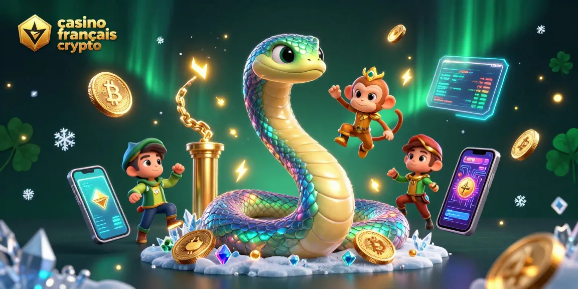 Gagnez au casino français crypto avec des symboles de jeu et des pièces de crypto-monnaie.