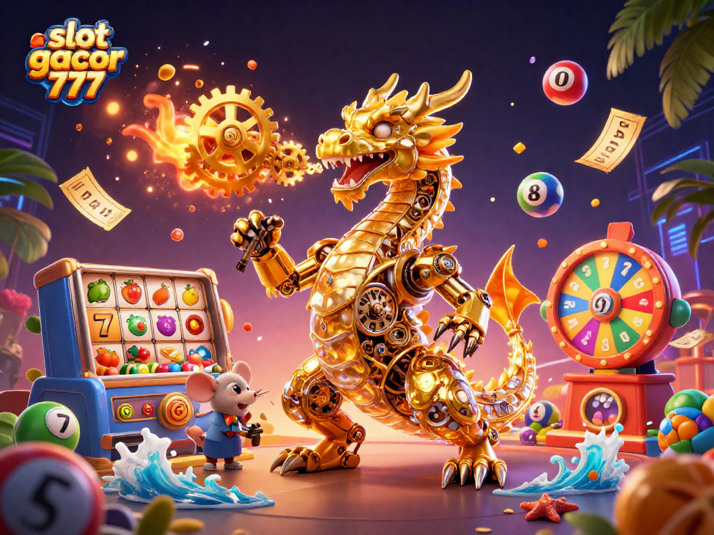 Experience thrilling wins with slot gacor 777 in this animated, colorful casino scene.