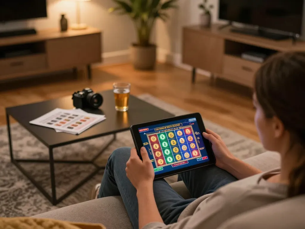 Engaging in online สล็อตวอเลท gameplay on a cozy sofa during a relaxed evening