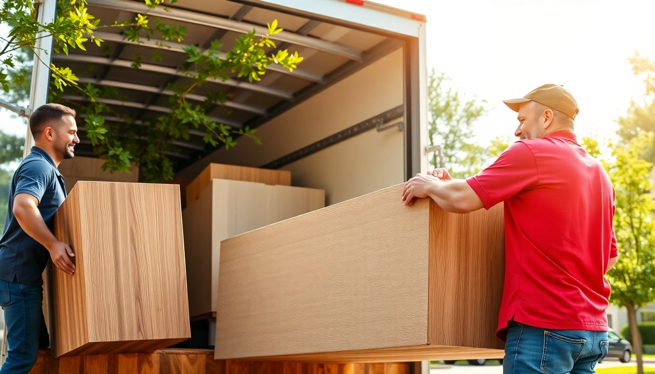 Furniture Movers skillfully lifting heavy furniture pieces during a move in an outdoor setting.