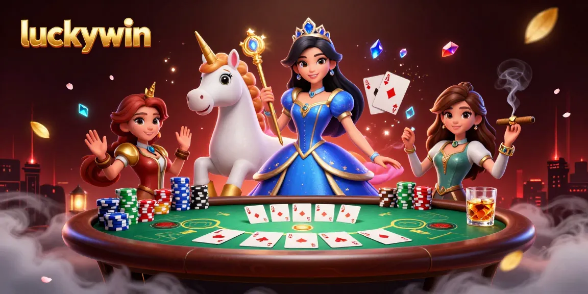Experience the thrilling world of luckywin with vibrant casino elements and 3D characters.