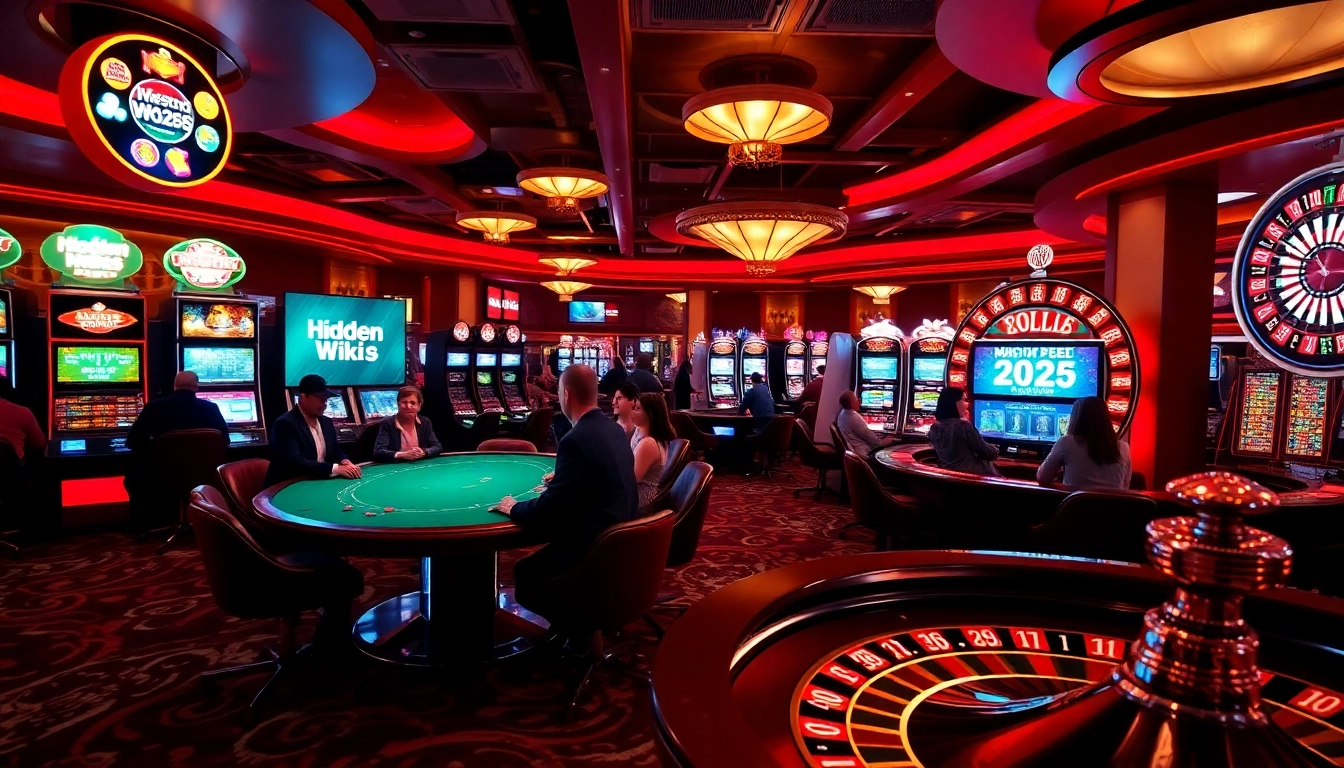The vibrant excitement of a casino featuring hidden wiki 2026 elements with players at poker and roulette tables.