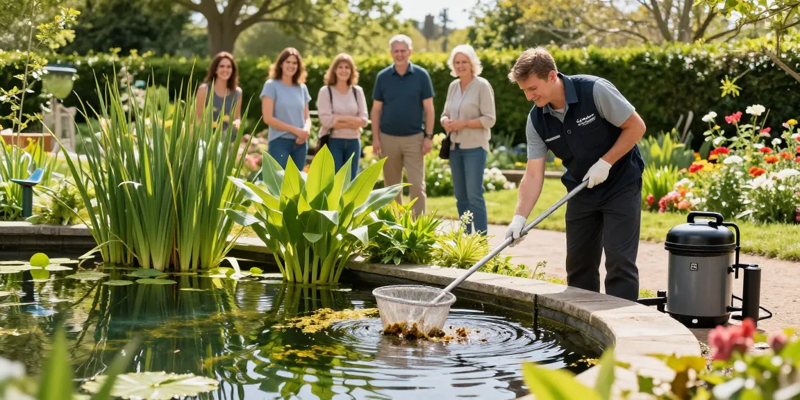 Pond Clean Essex professional clearing algae from pond, ensuring clear water and healthy ecosystem.
