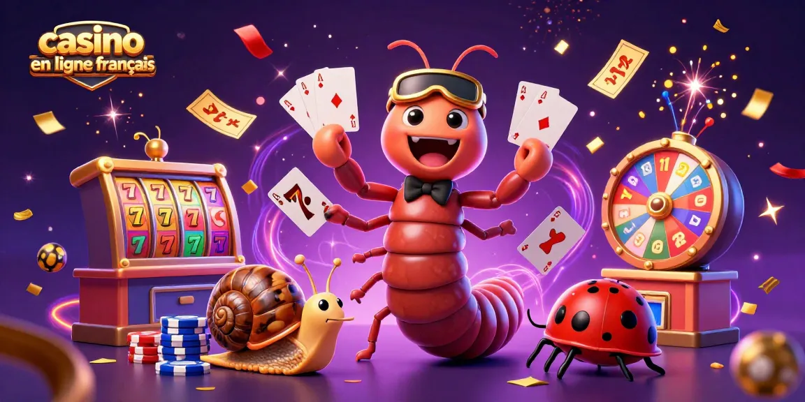 Le casino en ligne francais avec un dealer millipède 3D et un rouleur d'escargot entouré d'éléments de jeux.