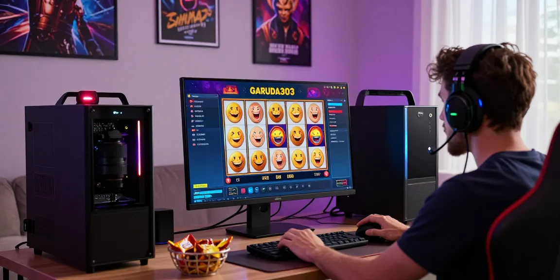 Engaging scene of a player enjoying Garuda303 slot online with vibrant graphics and cozy gaming setup.