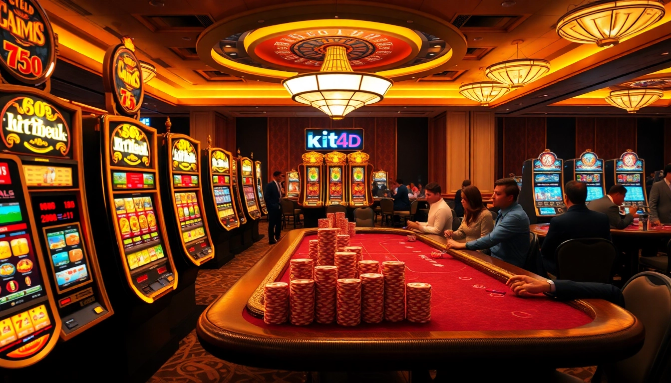 Pemain merasakan kemenangan mendebarkan di KIT4D, menampilkan meja permainan yang berwarna-warni dan mesin slot.