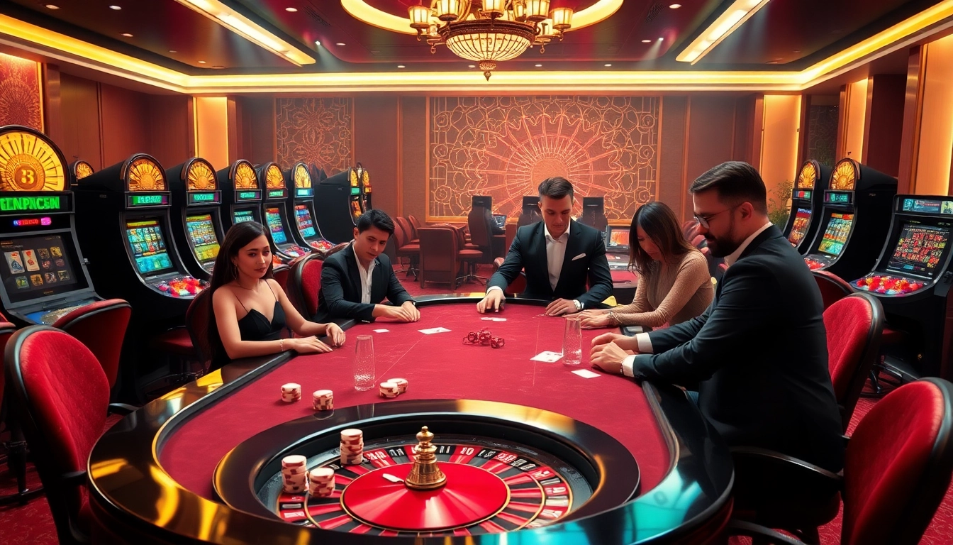 Exciting casino scene showcasing the thrill of winning at bong88.casa with poker, slots, and roulette.
