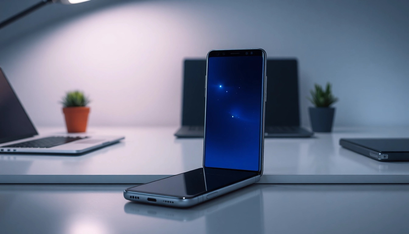 Samsung Galaxy S8 smartphone on a sleek desk, highlighting its vibrant Infinity Display and modern design.