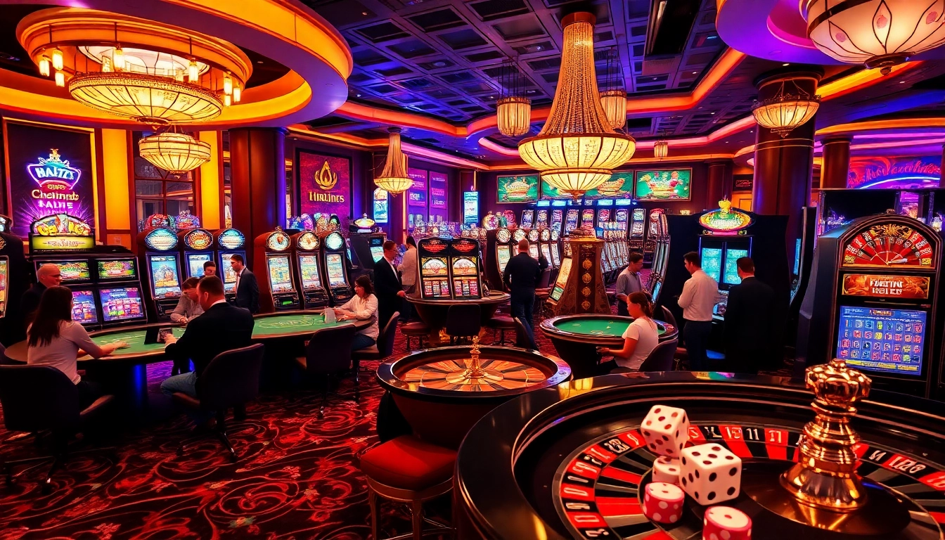 The enthusiastic gaming atmosphere at https://luckywin.fan/ featuring players engaging at roulette and other tables, highlighting excitement and professionalism.