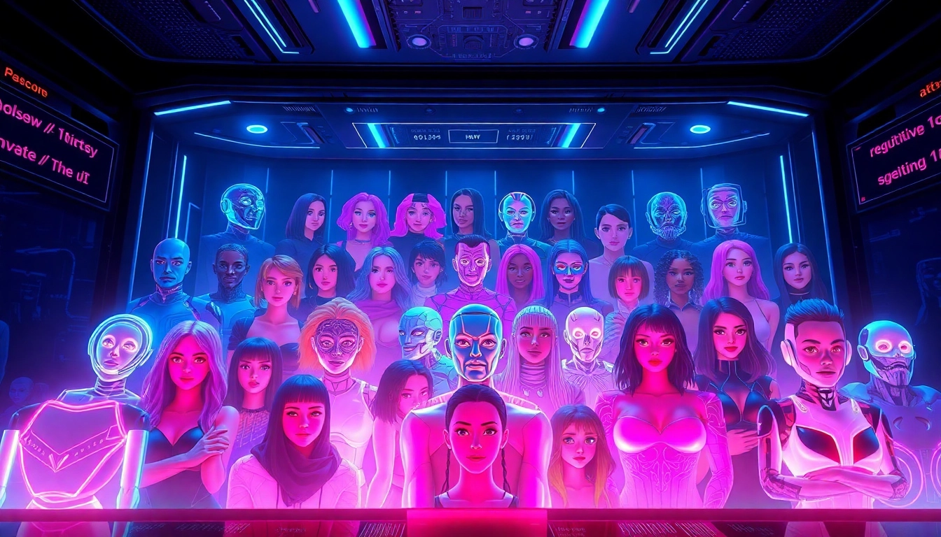 Explore diverse AI characters in a vibrant digital scene focused on nsfw ai interactions.