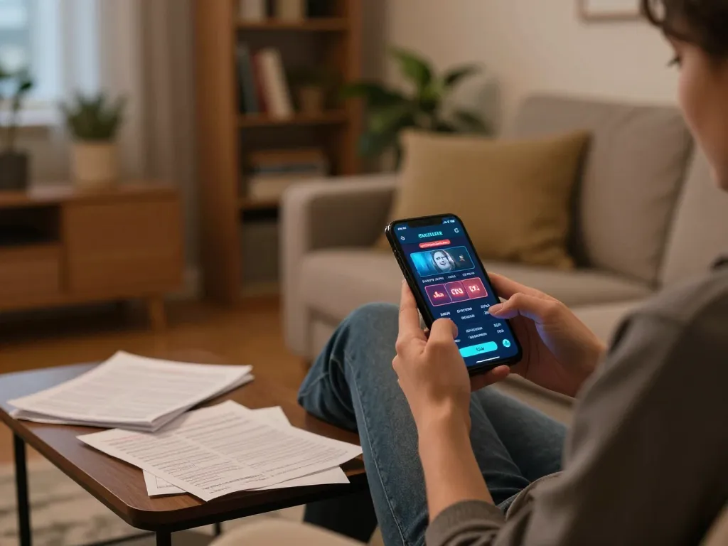 Engaging in online casino gaming with hytw3339 đăng nhập on a smartphone in a cozy home environment.
