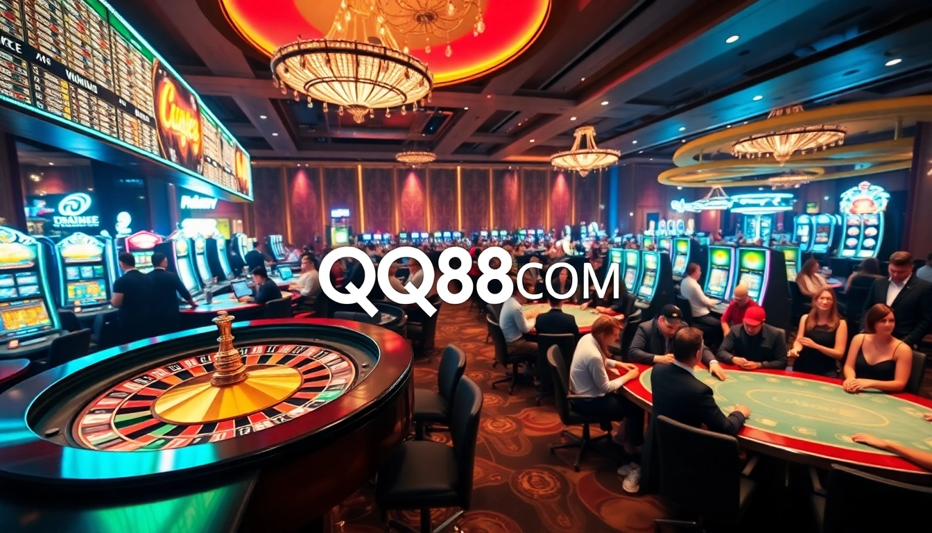 Engage in thrilling casino action with QQ88COM as players enjoy poker and roulette games.
