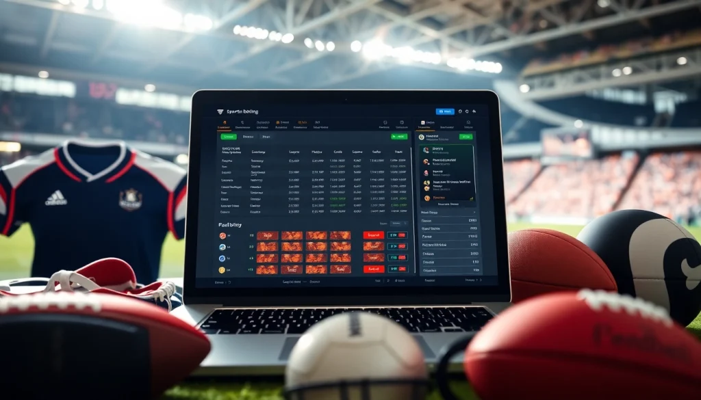 Discover the best online sportsbooks India with a sleek betting interface amid sports paraphernalia.