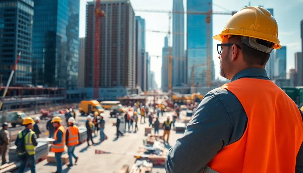 Dynamic scene of a New York City General Contractor leading a construction project in an urban setting.