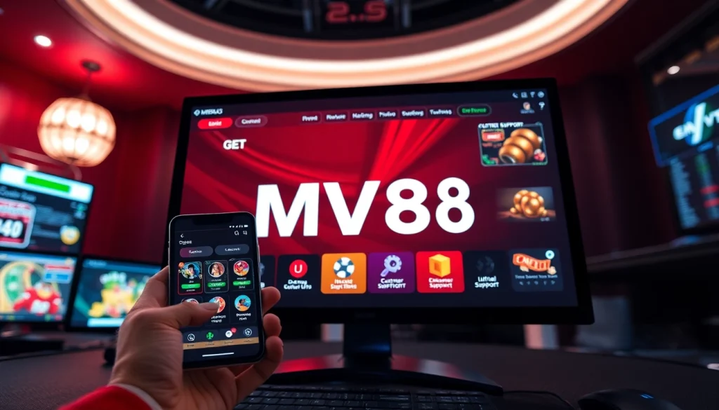 MV88 online gaming platform interface showcasing USDT transactions and customer support