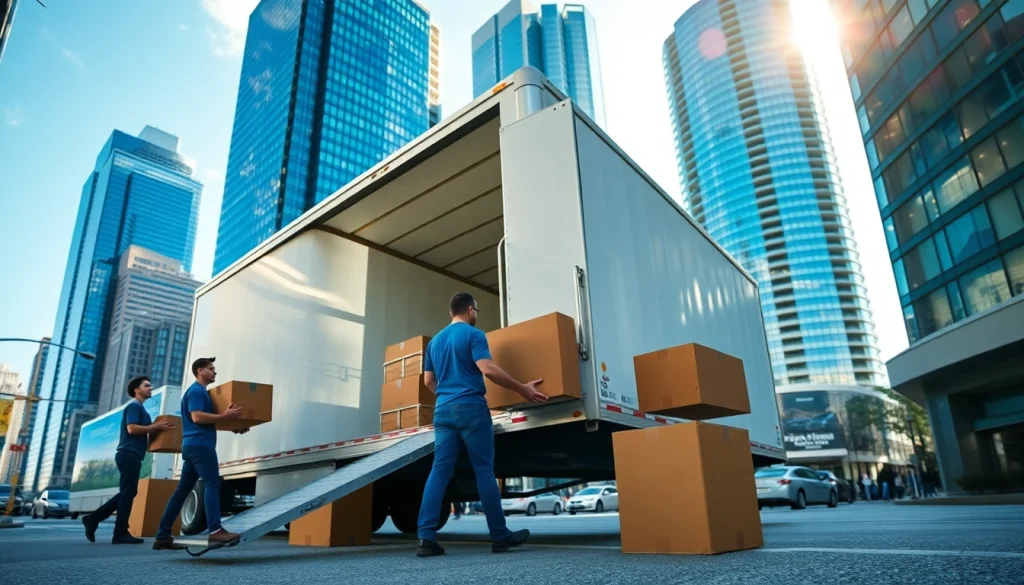 Experience reliable Toronto moving services with professional movers efficiently loading boxes in a modern urban setting.