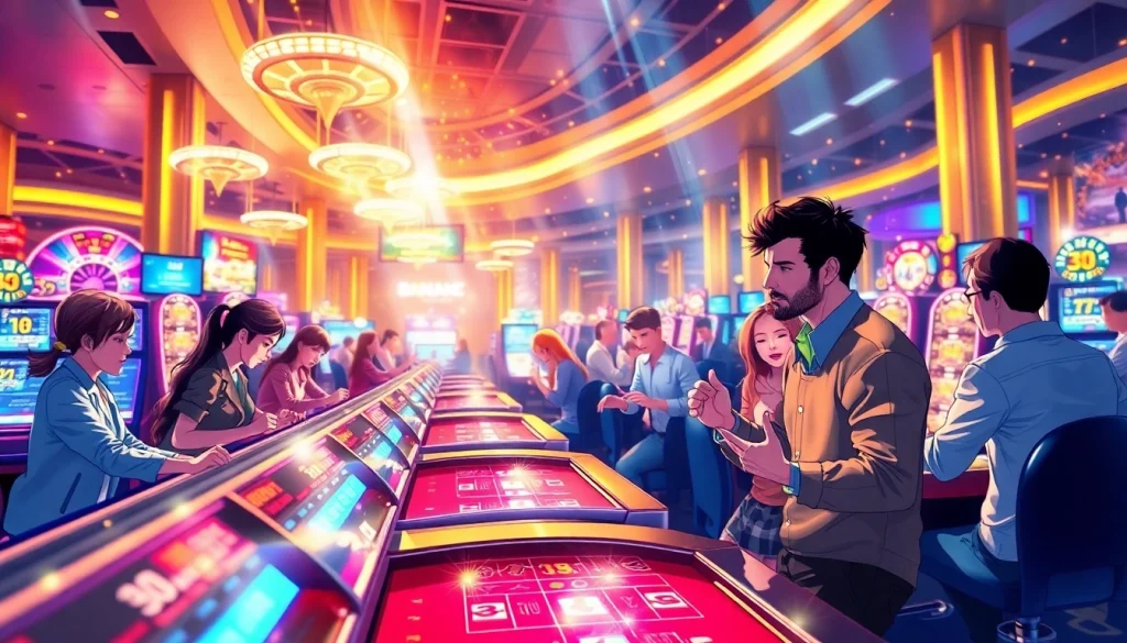 Engaging scene of players enjoying games at a casino, showcasing the thrill of 79king.