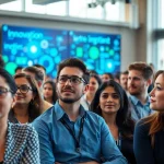 Engaged audience at a technology conference discussing innovations and trends.