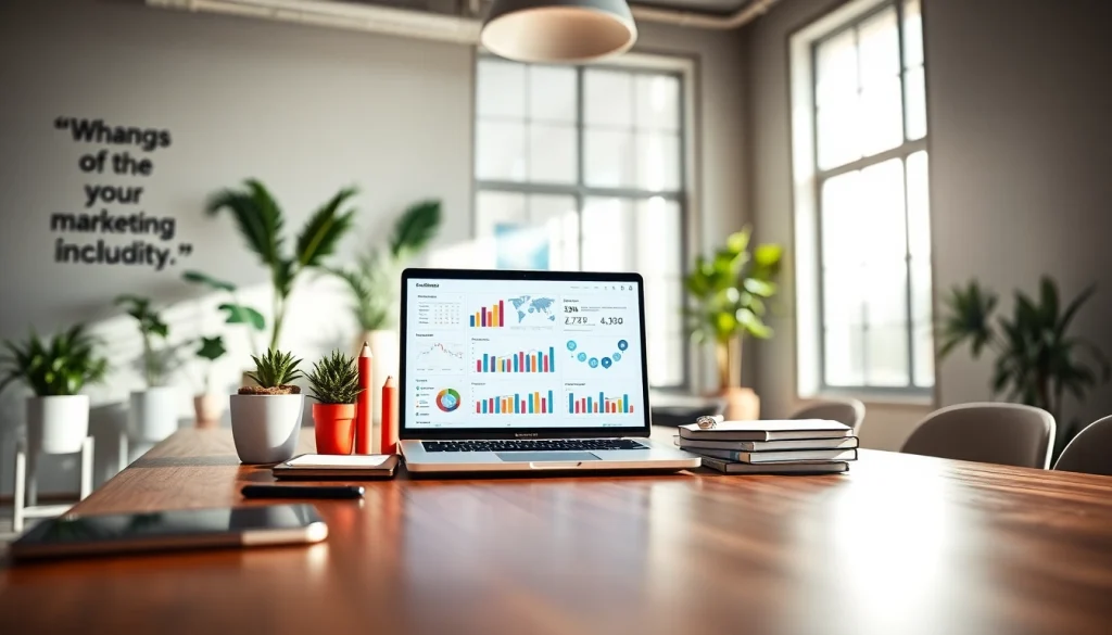 Engaging workspace showcasing smm services with vibrant marketing elements and a modern setting.