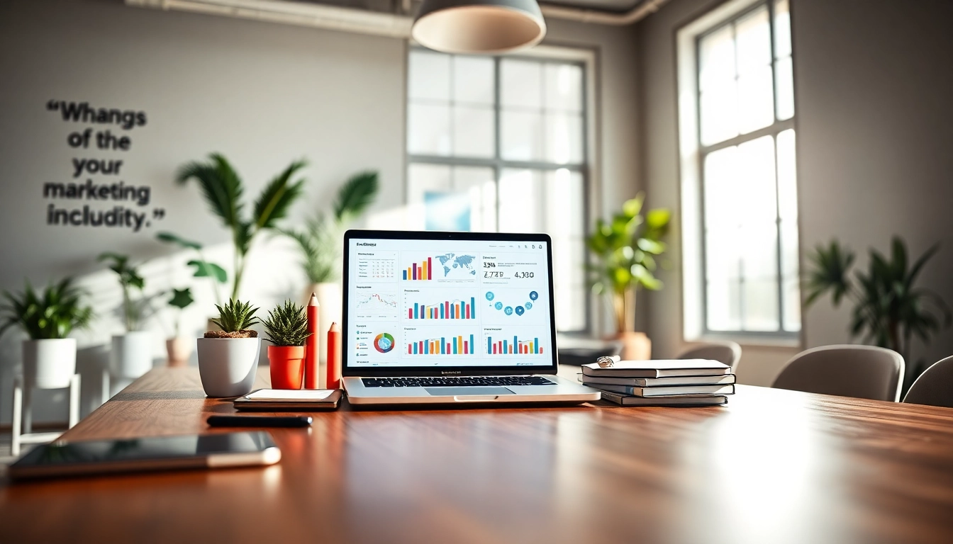 Engaging workspace showcasing smm services with vibrant marketing elements and a modern setting.