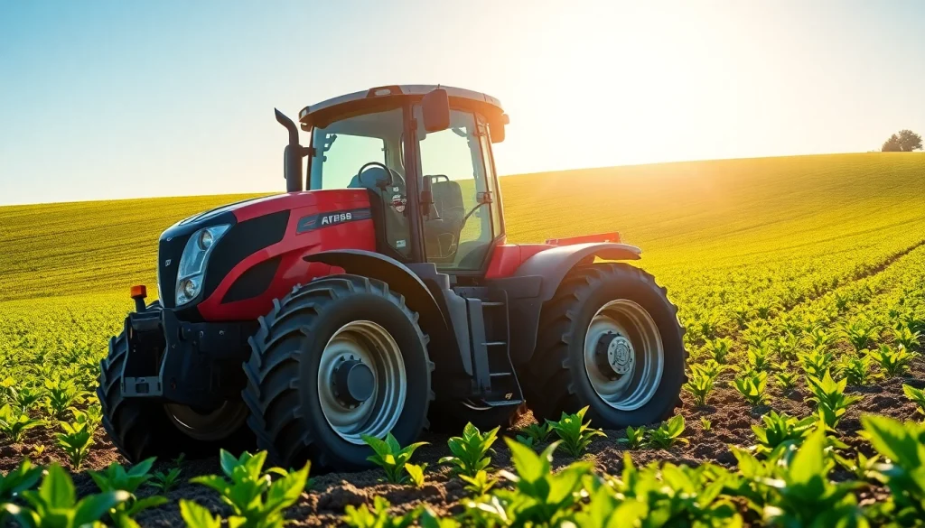 See the powerful AF88 tractor working in a healthy green field under bright sunlight.