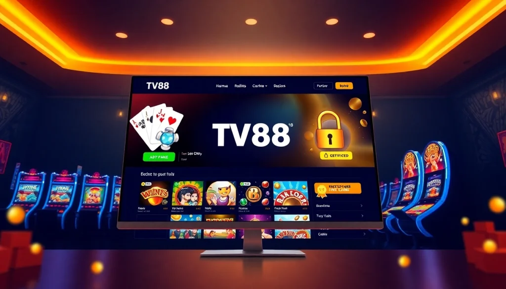 TV88 homepage showcasing a user-friendly interface with engaging casino games and security features