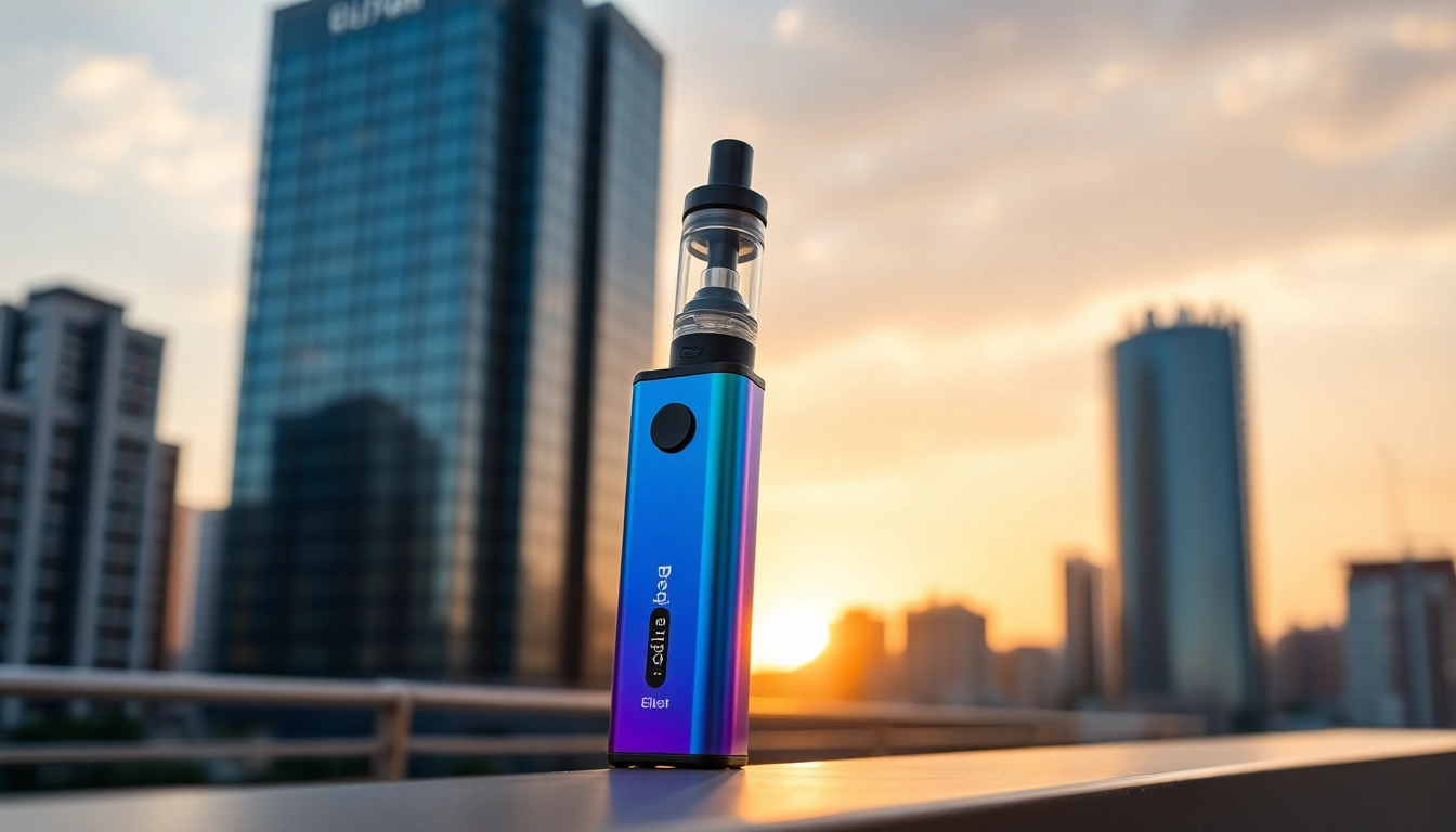 Elfbar Vape-Gerät in urbaner Umgebung, zeigt Farben und modernes Design.