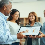 Discussing life insurance options with a financial advisor in a modern office setting.