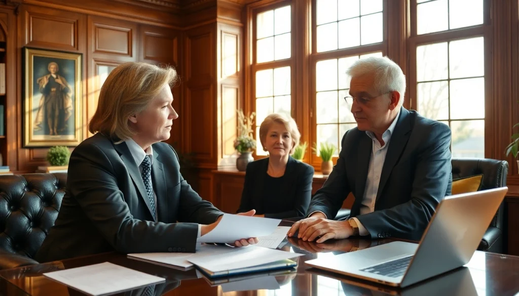 Consulting on estate planning San Antonio in a professional office setting with clients.