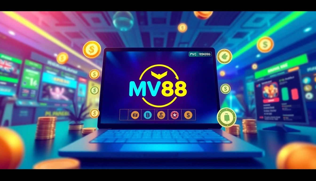 Engaging MV88 online gambling platform interface showcasing secure USDT transactions and vibrant promotions.