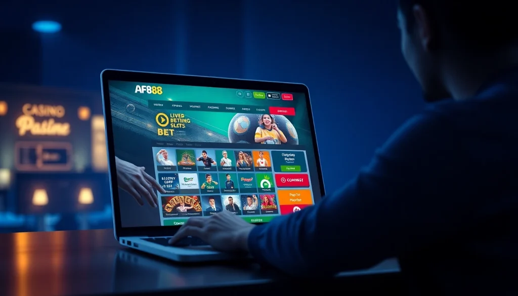 Engaging user on AF88 online gaming platform, showcasing vibrant betting interface.