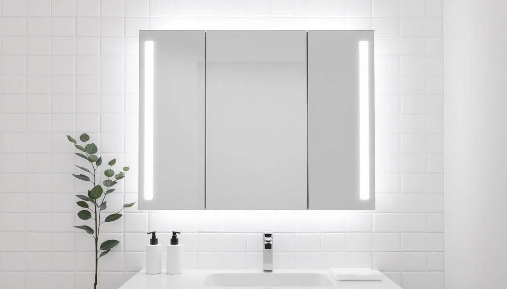 Elegantes spiegelschrank mit led Beleuchtung im Badezimmer, ideal für modernes Design.