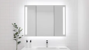 Elegantes spiegelschrank mit led Beleuchtung im Badezimmer, ideal für modernes Design.