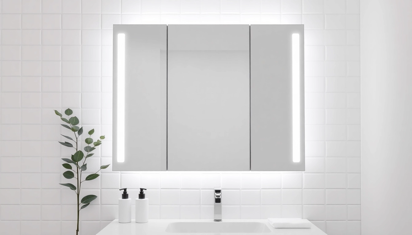 Elegantes spiegelschrank mit led Beleuchtung im Badezimmer, ideal für modernes Design.