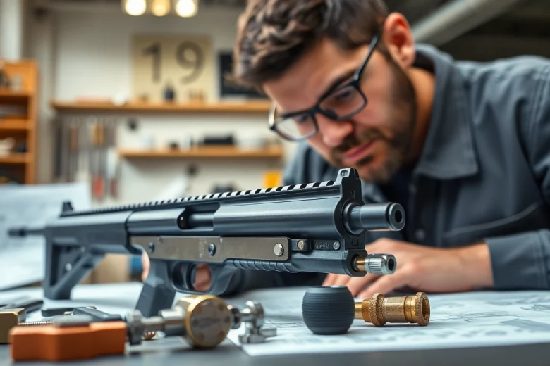 Assembling a forced reset trigger with precision tools in a modern gunsmith workshop.