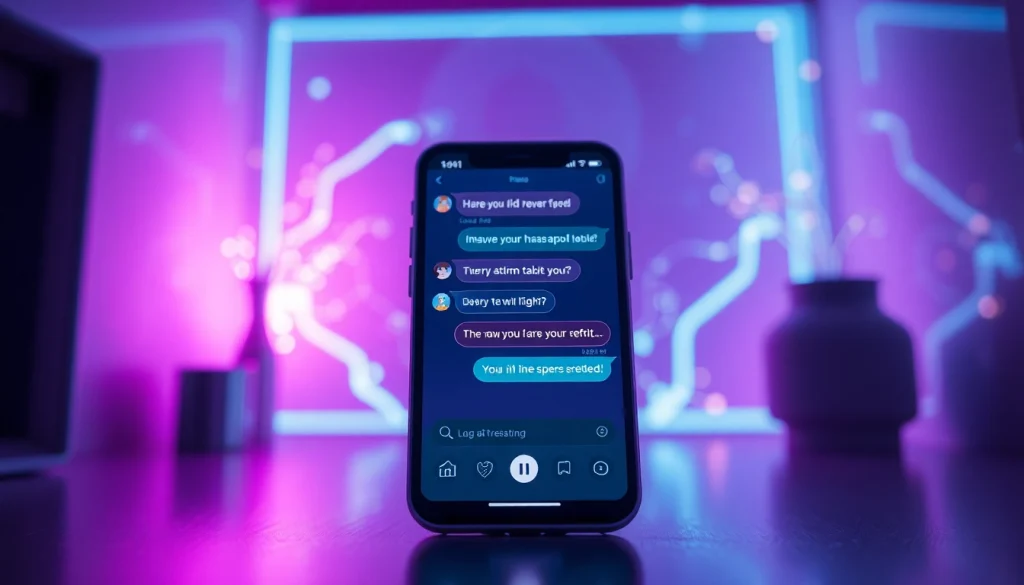 Engaging sexting AI chatbot interaction displayed on a sleek device in a romantic, ambient setting.