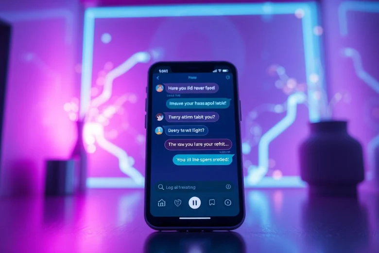 Engaging sexting AI chatbot interaction displayed on a sleek device in a romantic, ambient setting.