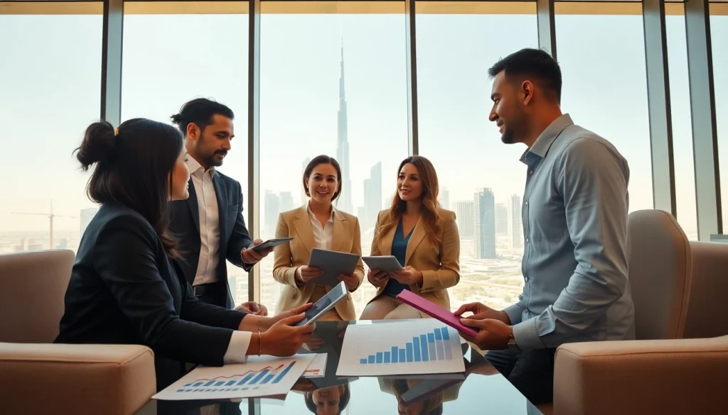 Dynamic collaboration among Business Consultants in Dubai in a modern office setting.