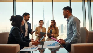 Dynamic collaboration among Business Consultants in Dubai in a modern office setting.