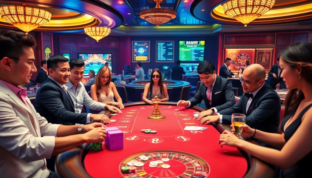Babu88.global offers an exciting poker gaming experience at a luxurious casino table filled with vibrant chips and cards.