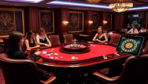 uu88 casino scene featuring players at a roulette table with vibrant chips and cards.
