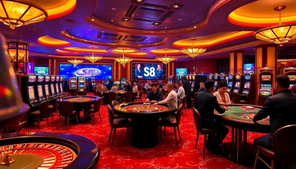 Experience thrilling S8 casino action with roulette tables and vibrant slot machines.