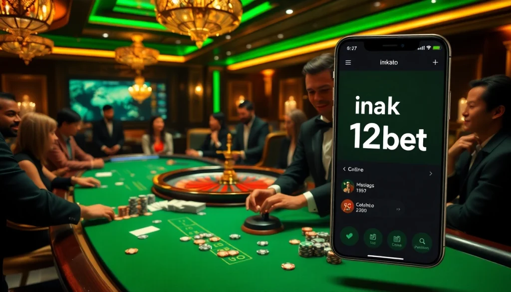 Experience thrilling bets with ink vao 12bet on a sleek casino gambling table.