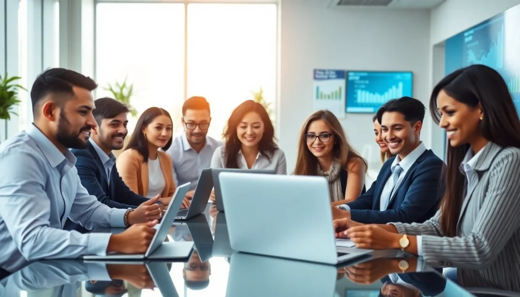 Collaborative professionals using WPS办公 software in a modern office setting.
